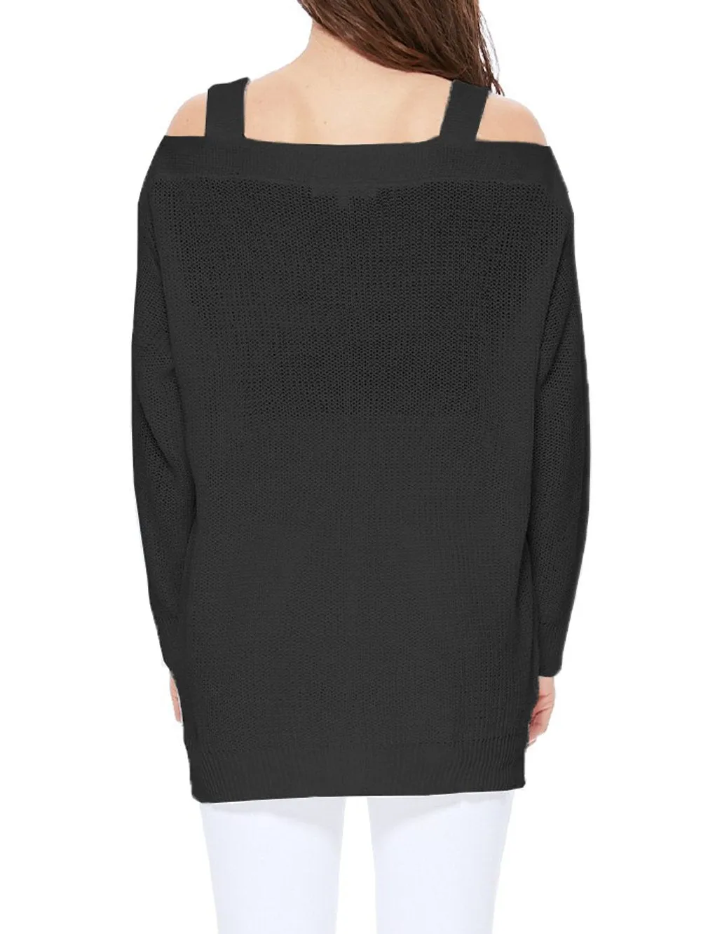 YEMAK Women's Cold Shoulder Long Sleeve Knit Tunic Top Pullover Summer Sweater MK3631